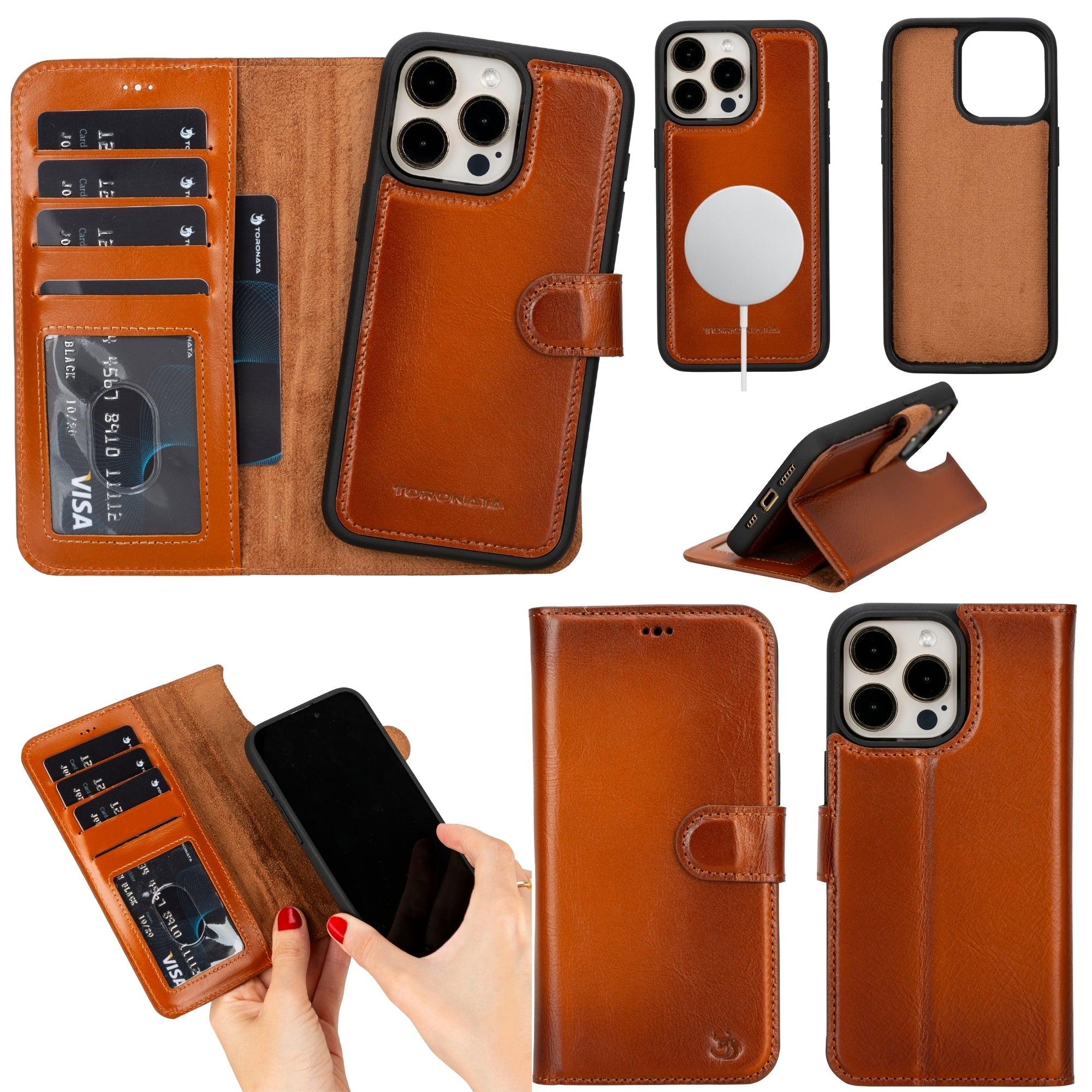 Casper Leather iPhone 15 Pro Max Wallet Case | Detachable MagSafe Compatible RFID Protection by TORONATA