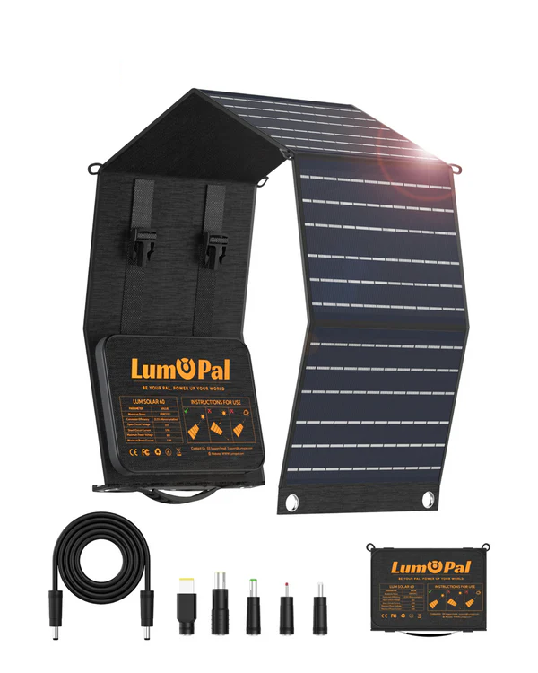LUMOPAL 60W Foldable Portable Waterproof Solar Panel, Black by Lumopal