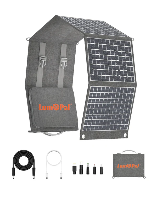 LUMOPAL 60W Foldable Portable Waterproof Solar Panel, Black by Lumopal