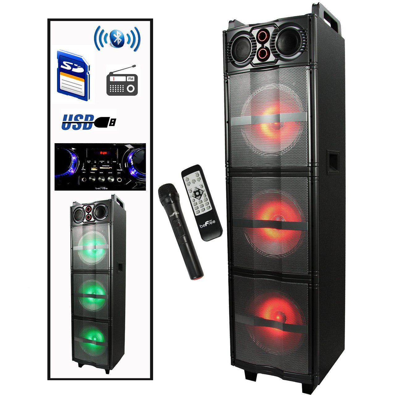 BeFree Sound Triple 10 Inch Portable Bluetooth Subwoofer Speaker With Party Lights by BEFREE SOUND