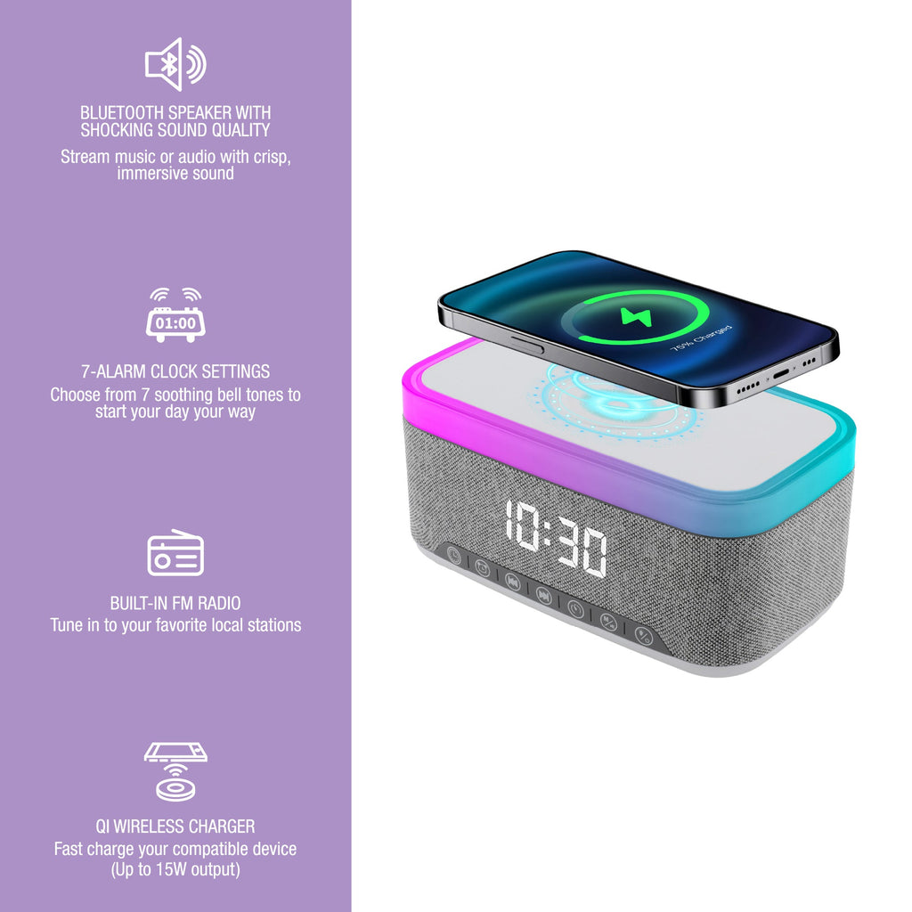 Desk-to-Bedside Power & Comfort Bundle – Sip & Charge 2-in-1 Mug Warmer + 5-in-1 Wireless Charging Alarm Clock Speaker by Pursonic
