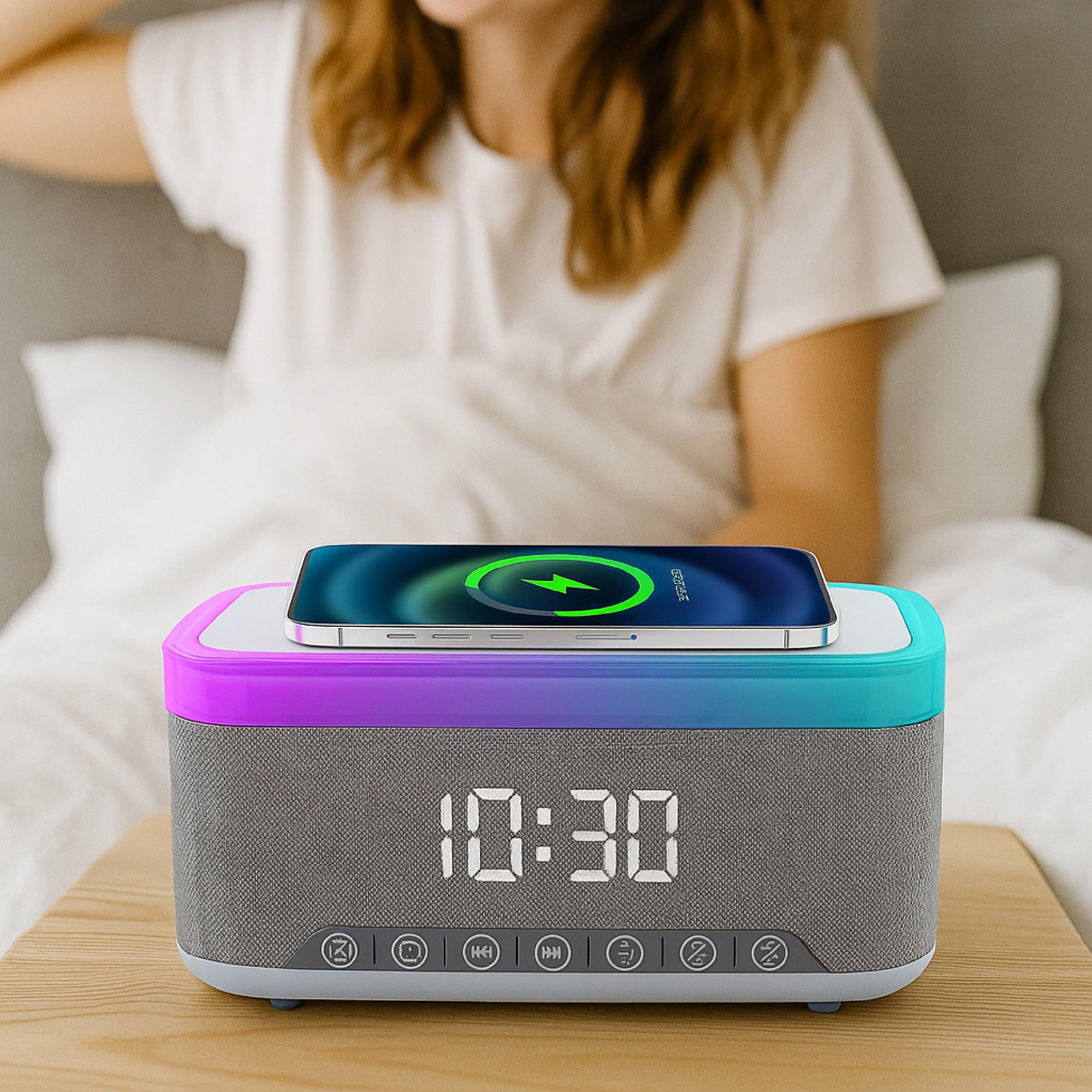 Desk-to-Bedside Power & Comfort Bundle – Sip & Charge 2-in-1 Mug Warmer + 5-in-1 Wireless Charging Alarm Clock Speaker by Pursonic