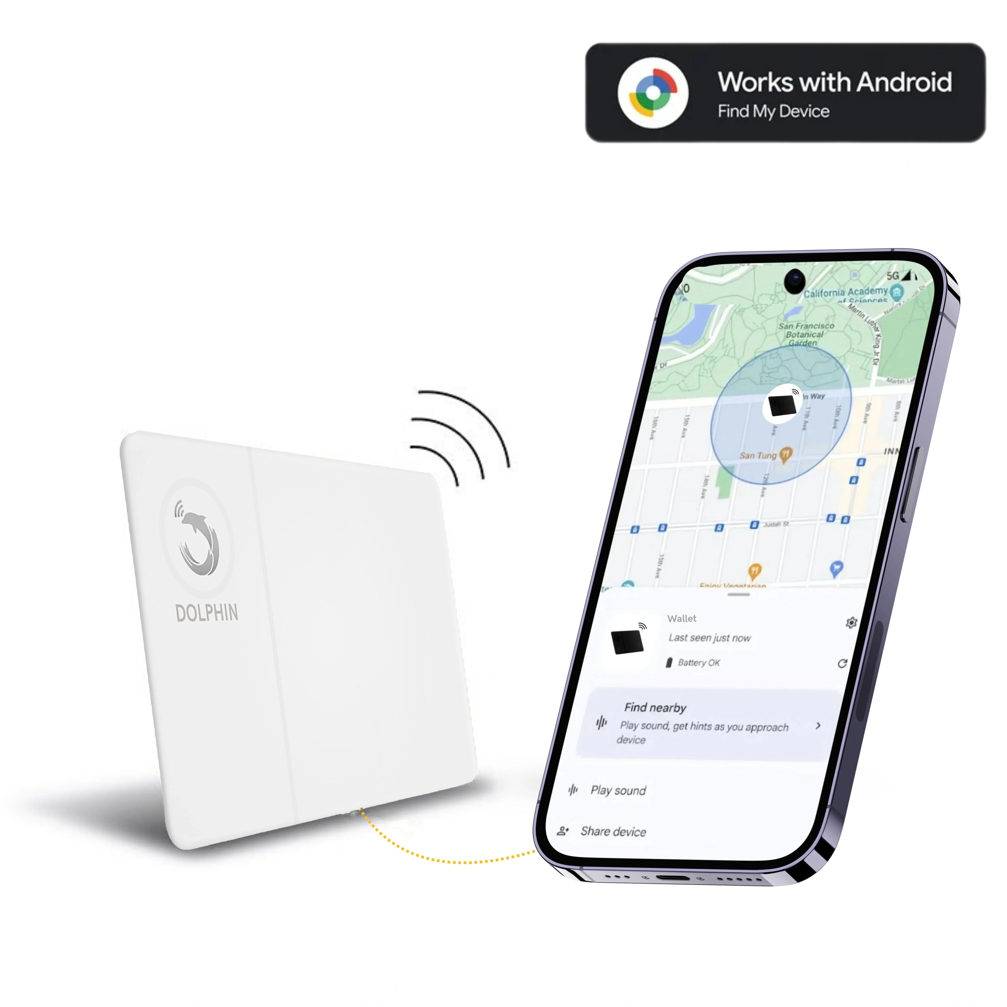 Dolphin Smart Tracker Sleek -Android by Dolphin Tracker | Android Find My | Wireless Rechargeable Battery