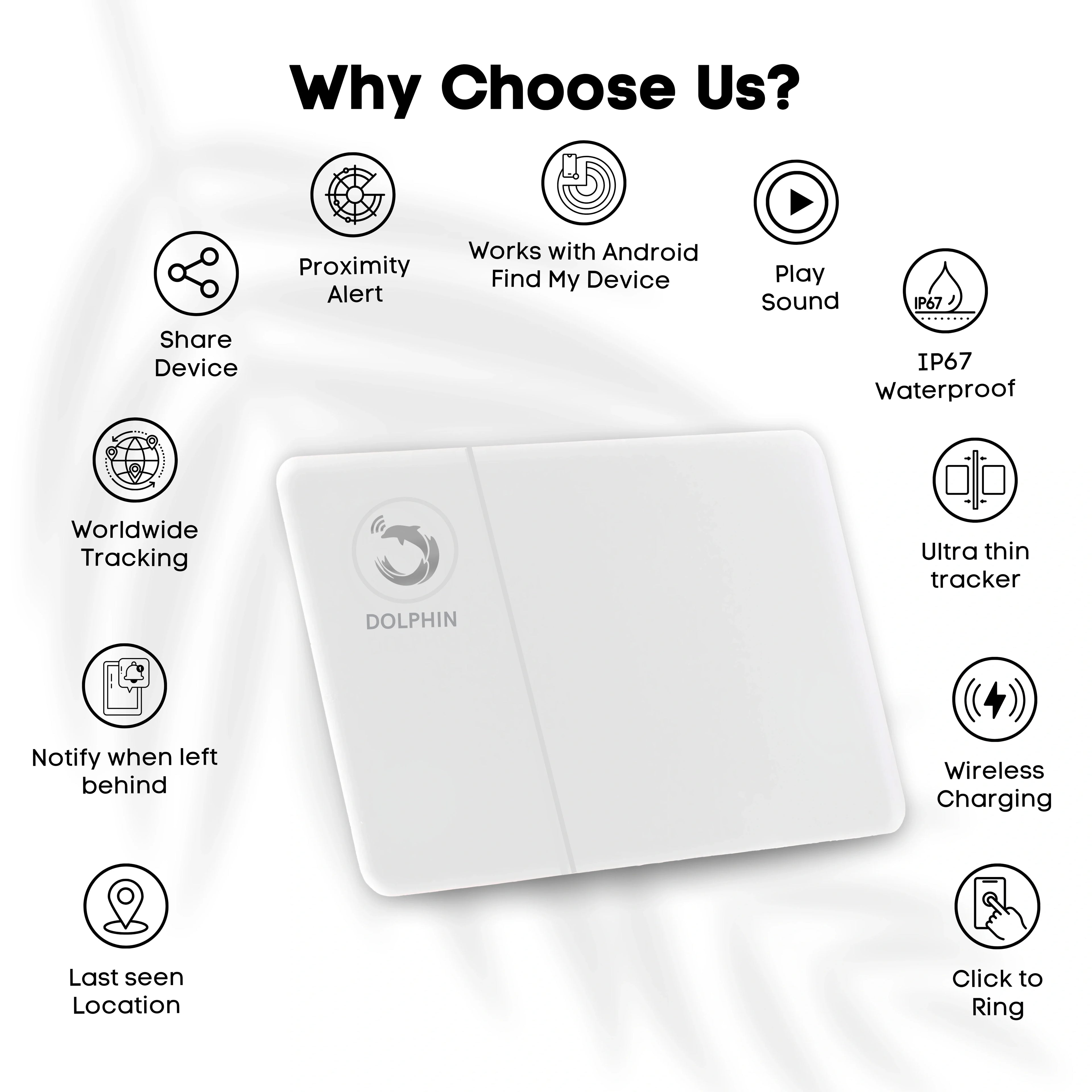 Dolphin Smart Tracker Sleek -Android by Dolphin Tracker | Android Find My | Wireless Rechargeable Battery