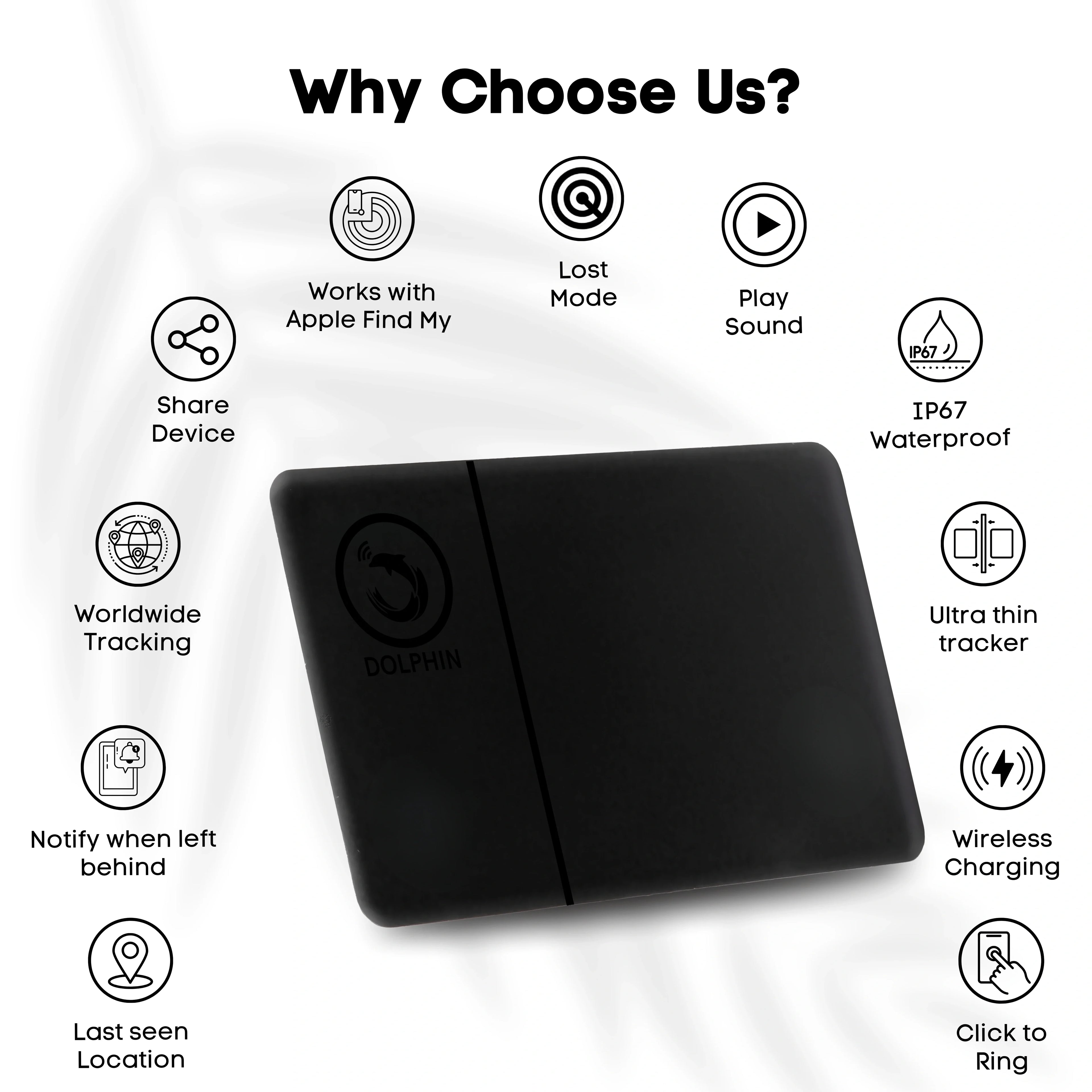 Dolphin Smart Tracker Sleek - iOS by Dolphin Tracker | Apple Find My | Wireless Rechargeable Battery
