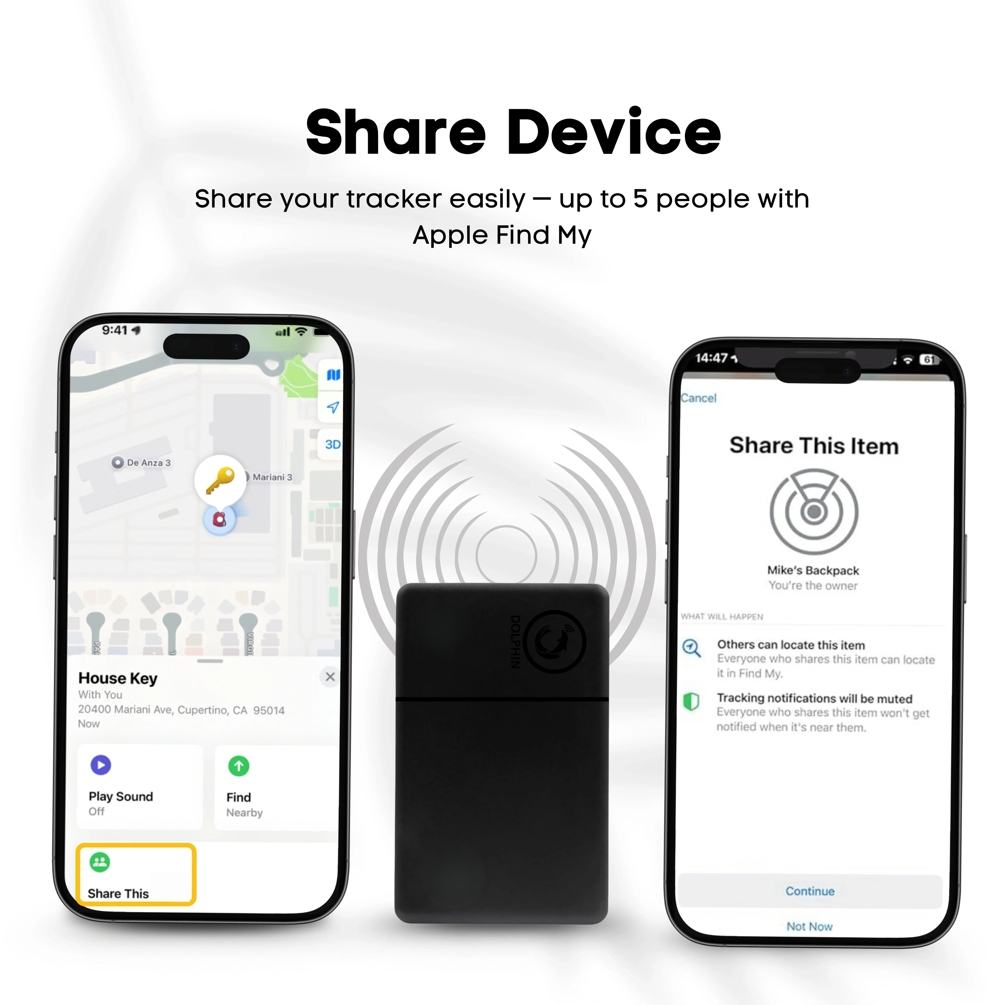 Dolphin Smart Tracker Sleek - iOS by Dolphin Tracker | Apple Find My | Wireless Rechargeable Battery
