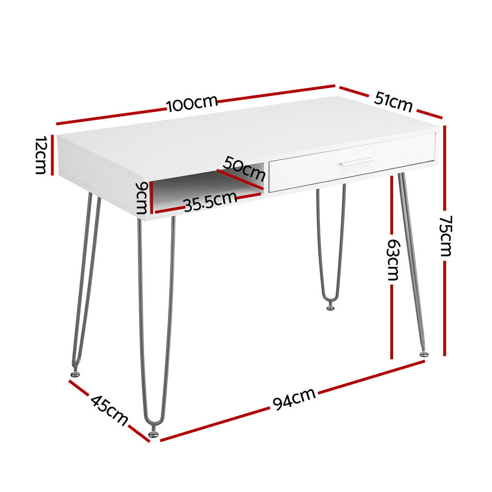Artiss Computer Desk Drawer Cabinet Home Office Desks Workstation 100cm White by NNE Living