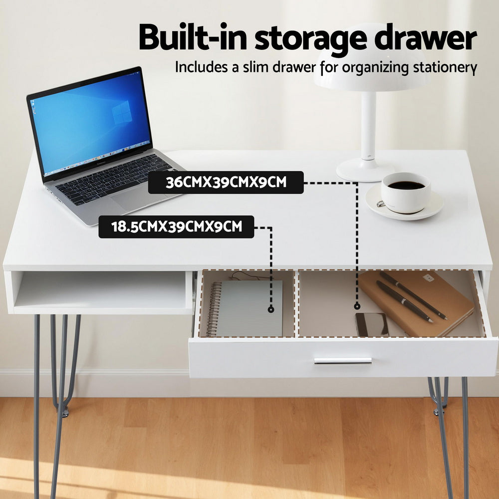 Artiss Computer Desk Drawer Cabinet Home Office Desks Workstation 100cm White by NNE Living