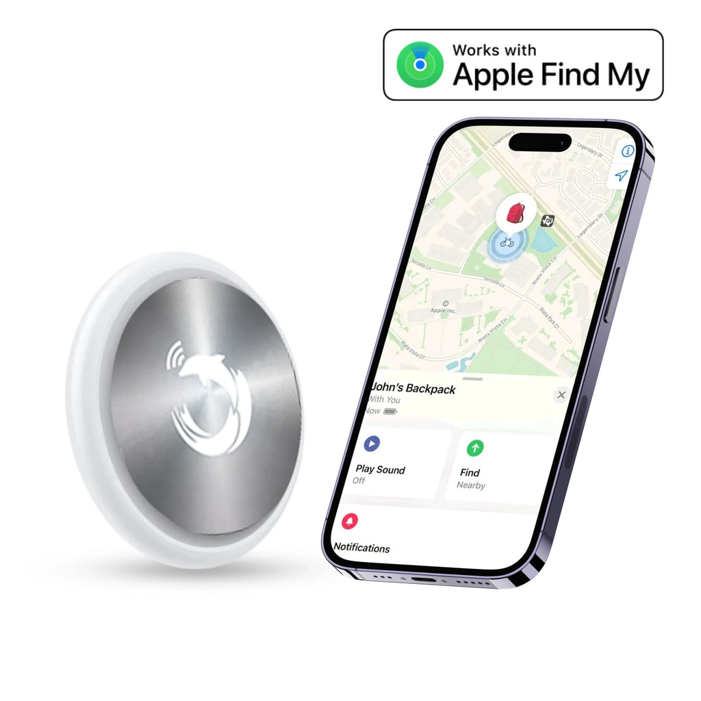 Dolphin Smart Tracker Huthur by Air Tags Item Finders Work with Apple Find My APP (iOS Only). Premium Steel Finish Tracker Tags for Keys, Luggage, Backpack, Pets etc, Waterproof Airtag (Not for Android)