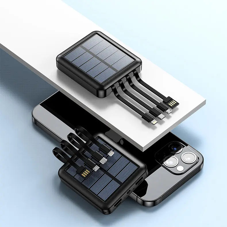 Large-capacity 20000 mAh outdoor mini mobile power bank with its own line solar power sharing four-wire power bank by Anacotte