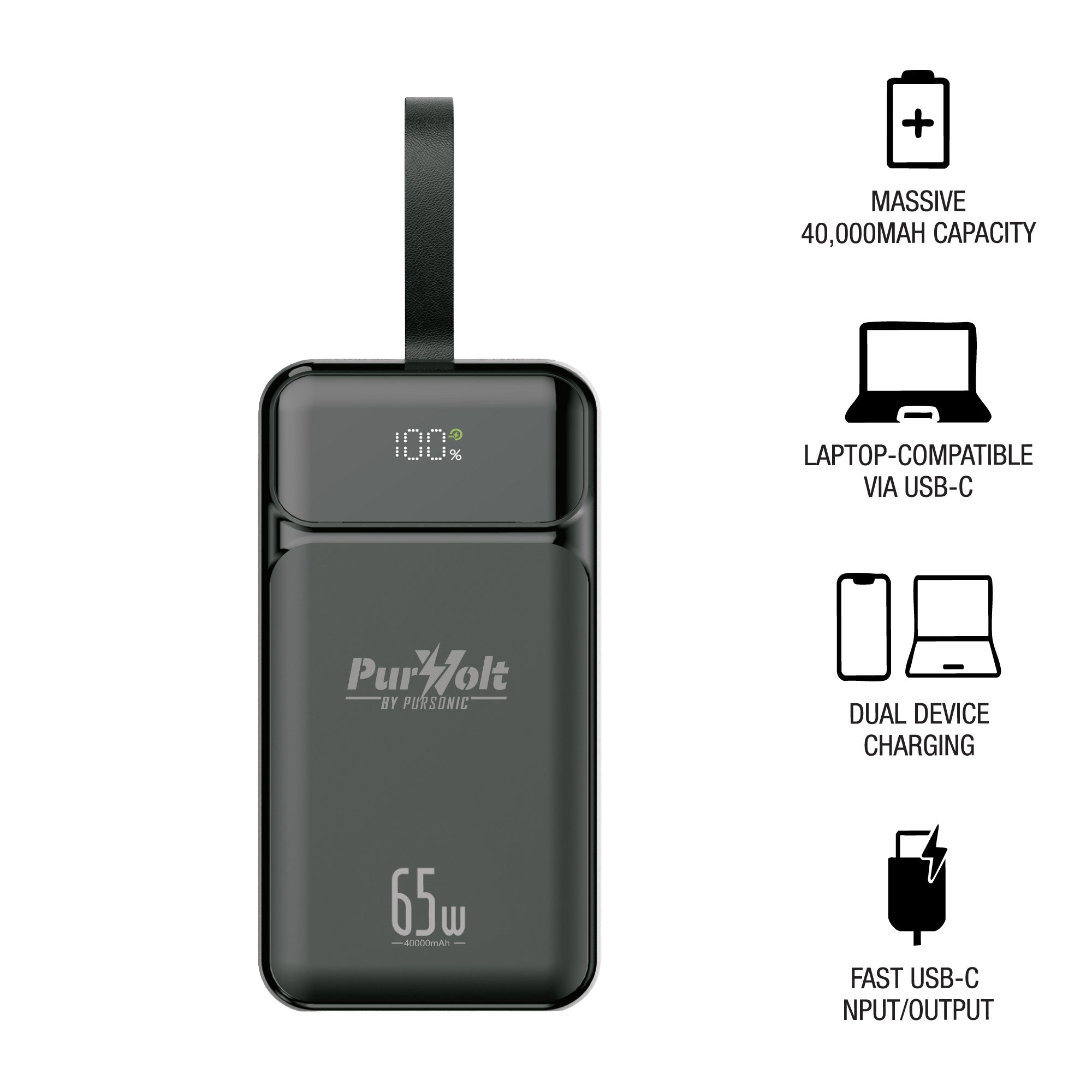 PurVolt 40,000mAh Ultra High-Capacity Power Bank – Powering Laptops, Phones & Beyond by Pursonic
