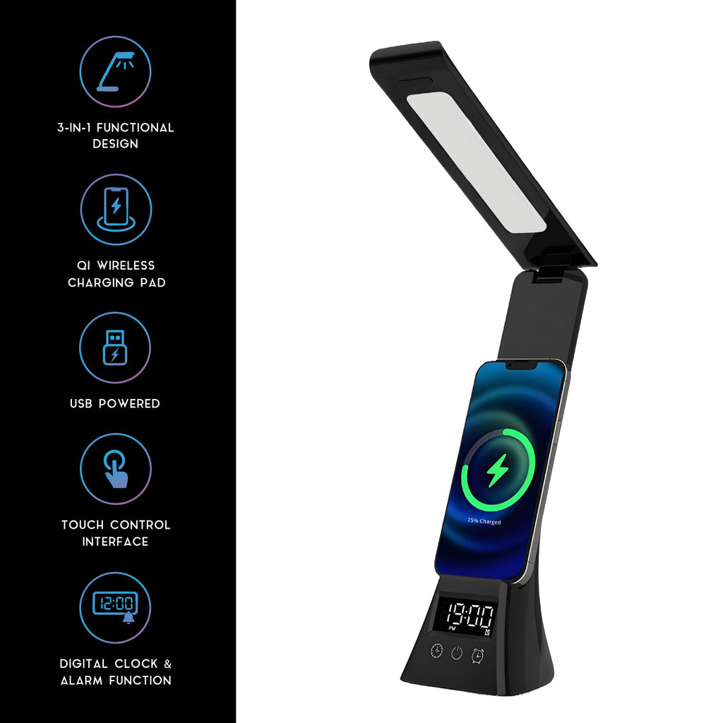 Pursonic 3-in-1 LED Desk Lamp with Wireless Charger and Alarm Clock – Sleek, Smart, and Space-Saving by Pursonic