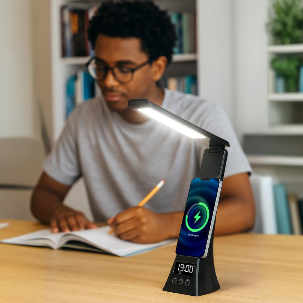 Pursonic 3-in-1 LED Desk Lamp with Wireless Charger and Alarm Clock – Sleek, Smart, and Space-Saving by Pursonic