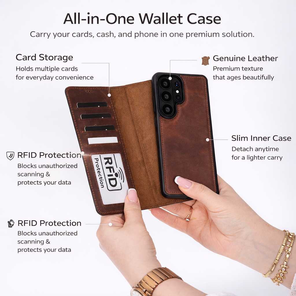 Buffalo Leather Wallet Case For Samsung Galaxy S26 With Detachable Magnetic Closure And Card Slots by TORONATA
