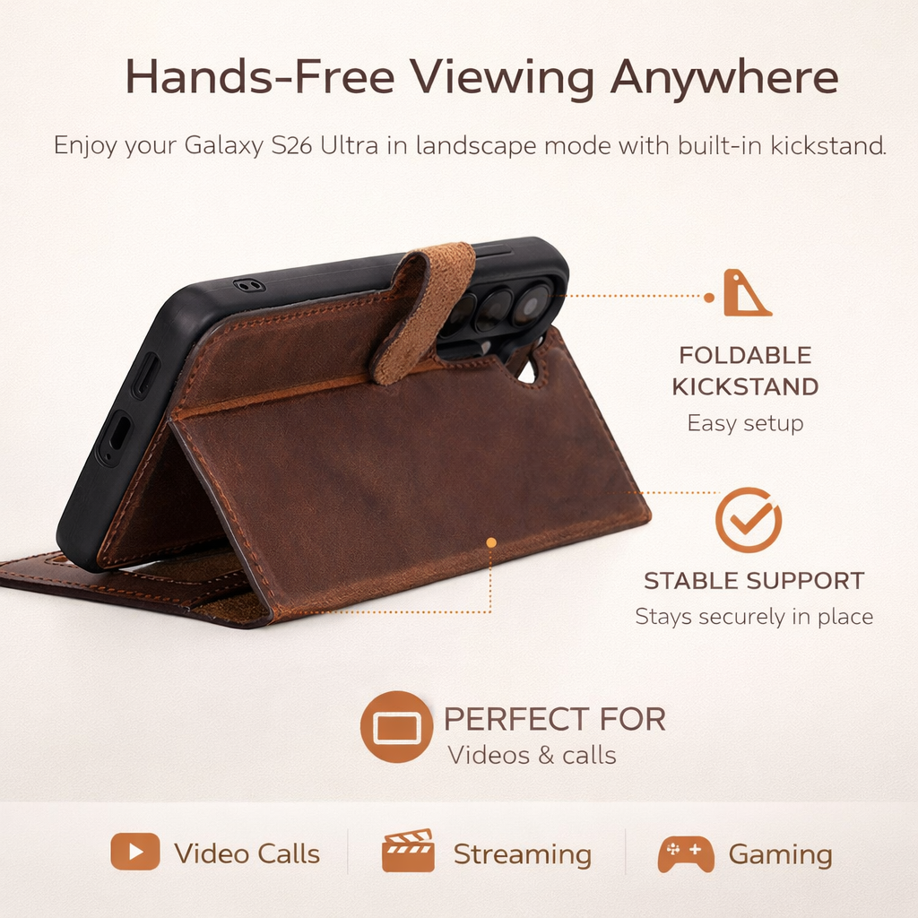 Buffalo Leather Wallet Case For Samsung Galaxy S26 With Detachable Magnetic Closure And Card Slots by TORONATA