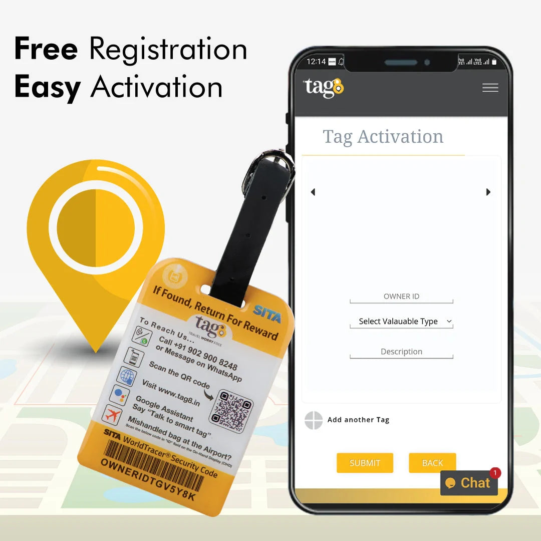 Bag Security Tag With Online Contact Details Update And Real Time Lost Luggage Alerts For Travel by Global Lost Recovery Service | 2800+ Airports worldwide