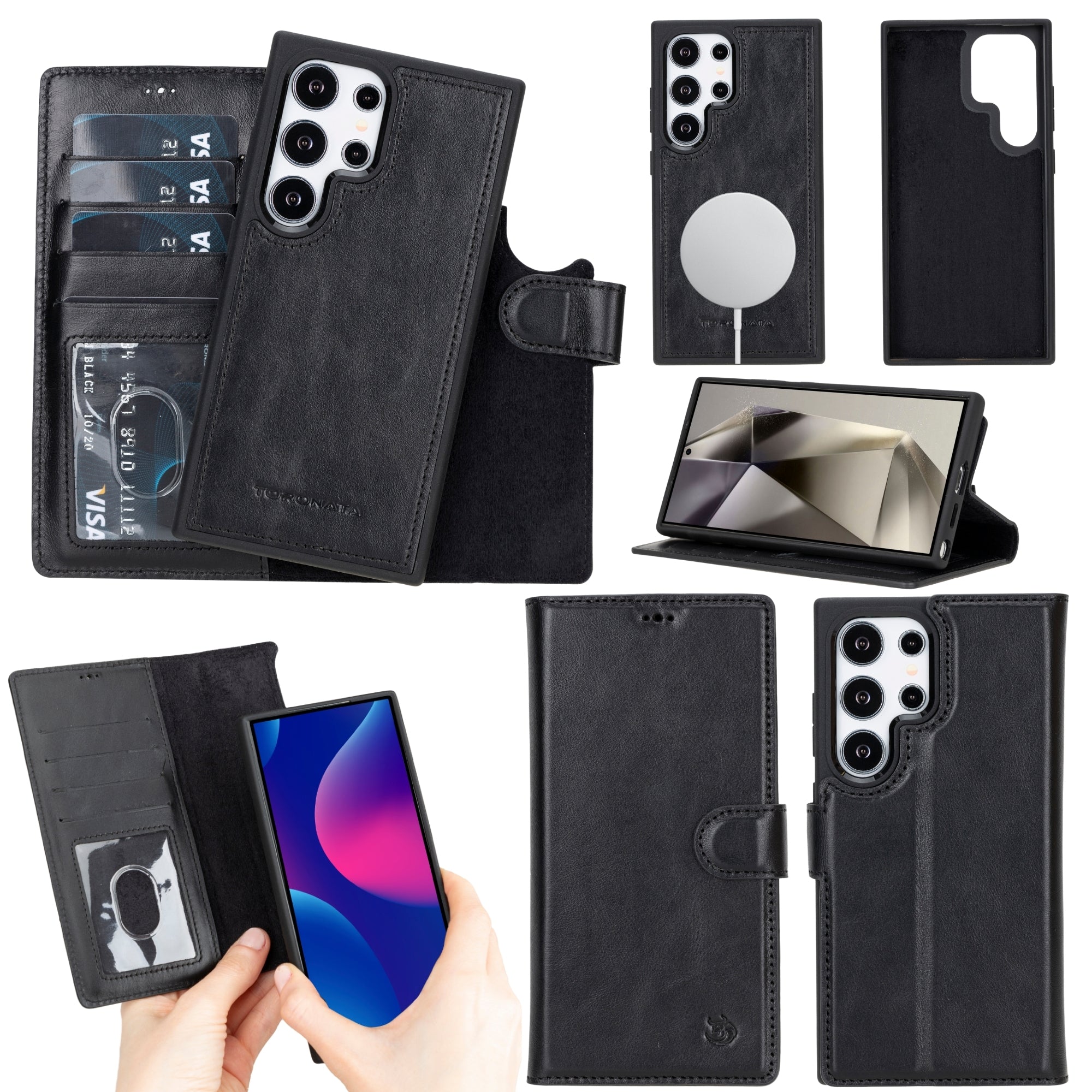 Buffalo Leather Wallet Case For Samsung Galaxy S24 Ultra With Detachable Magnetic Case And Wireless Charging by TORONATA