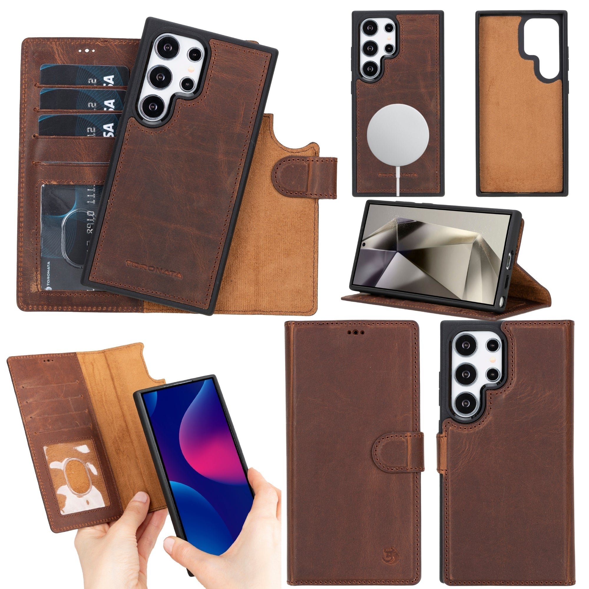 Buffalo Leather Wallet Case For Samsung Galaxy S24 Ultra With Detachable Magnetic Case And Wireless Charging by TORONATA