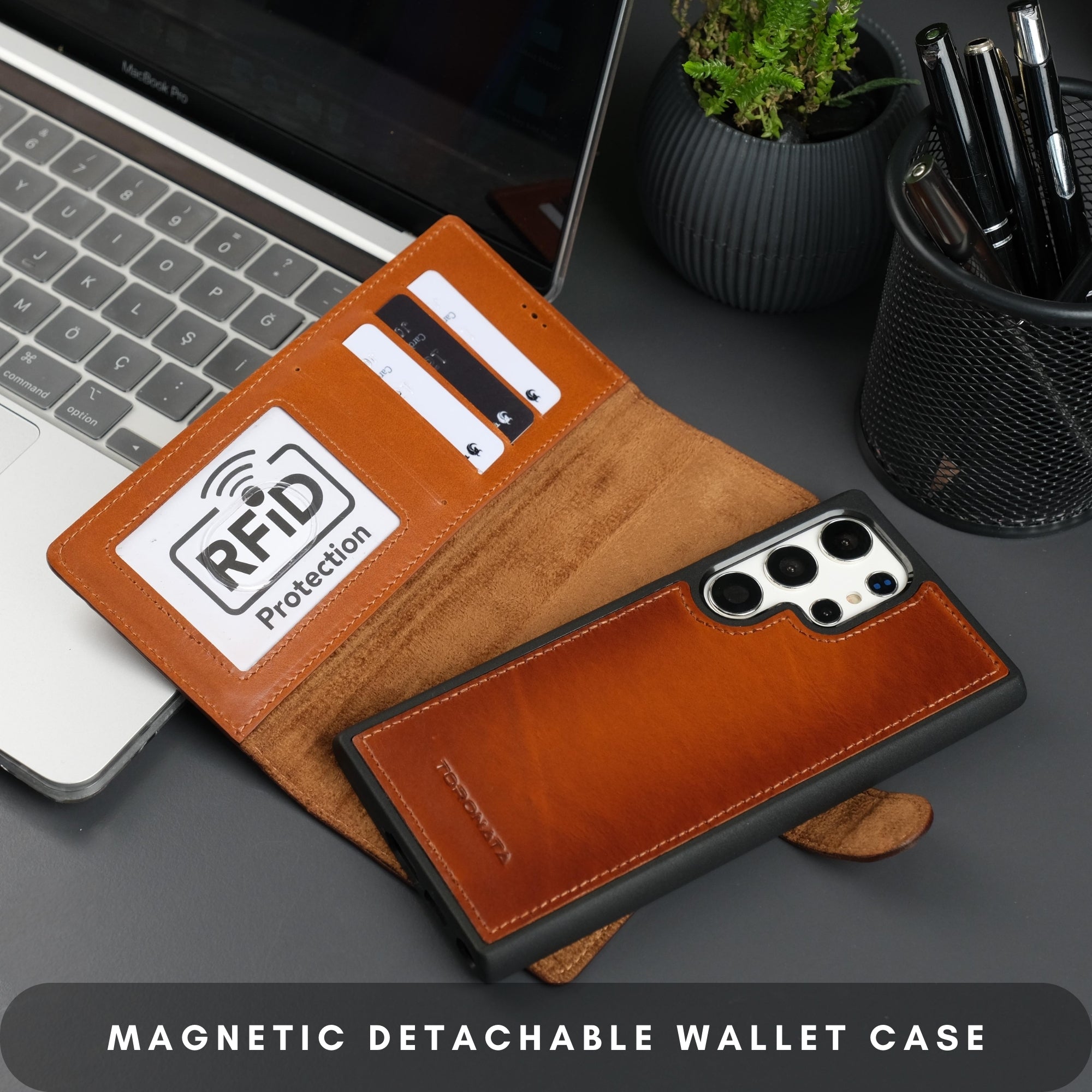 Buffalo Leather Wallet Case For Samsung Galaxy S24 Ultra With Detachable Magnetic Case And Wireless Charging by TORONATA