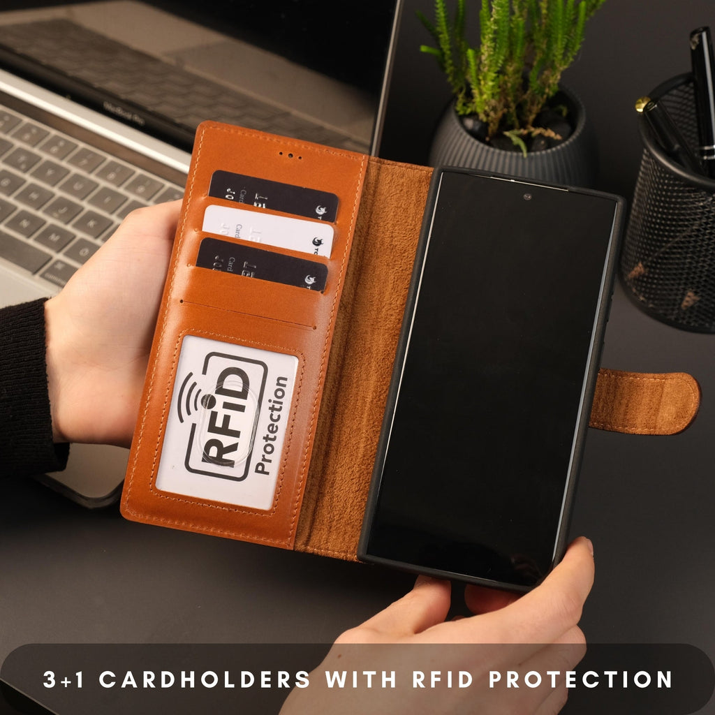 Buffalo Leather Wallet Case For Samsung Galaxy S24 Ultra With Detachable Magnetic Case And Wireless Charging by TORONATA