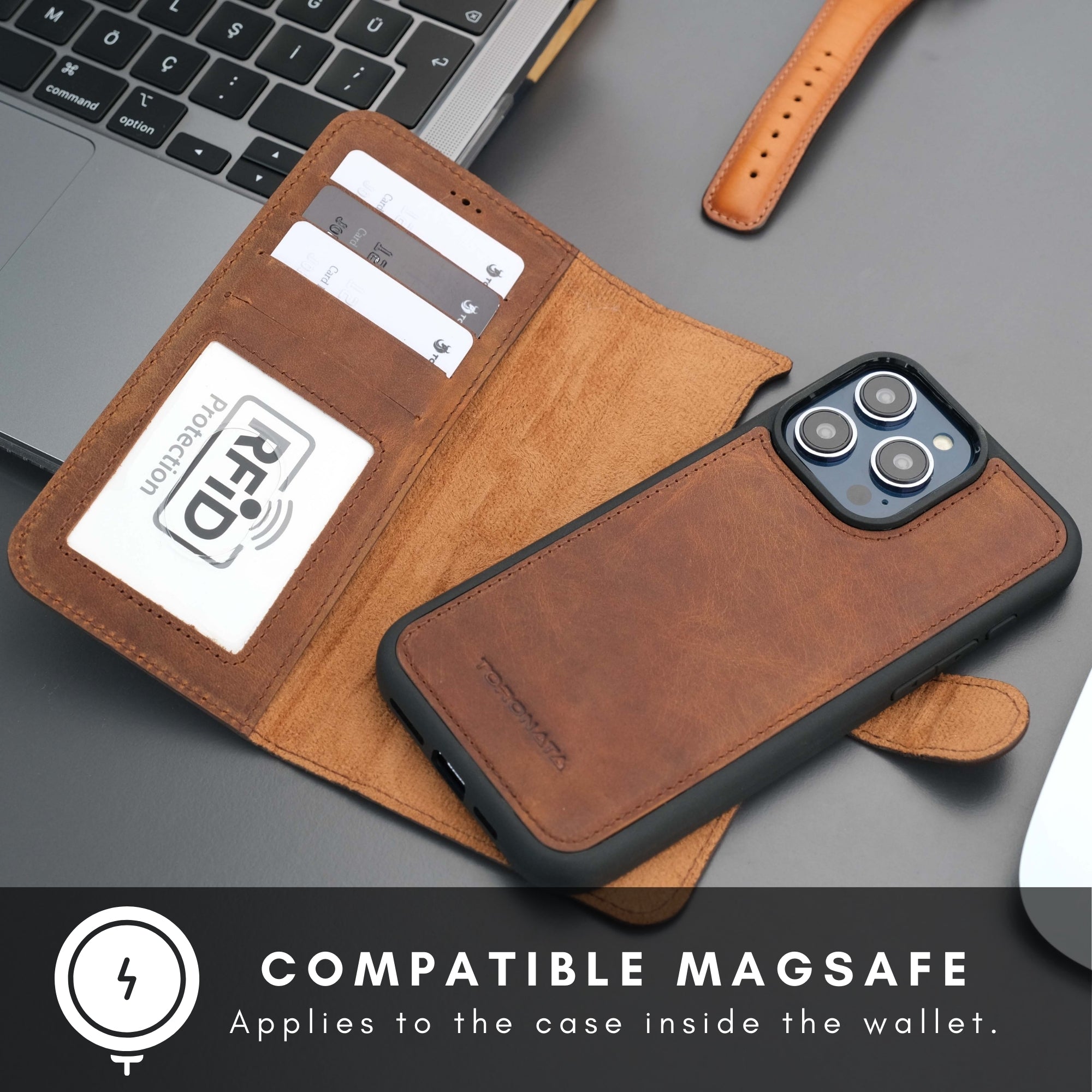 Casper Leather iPhone 15 Pro Max Wallet Case | Detachable MagSafe Compatible RFID Protection by TORONATA
