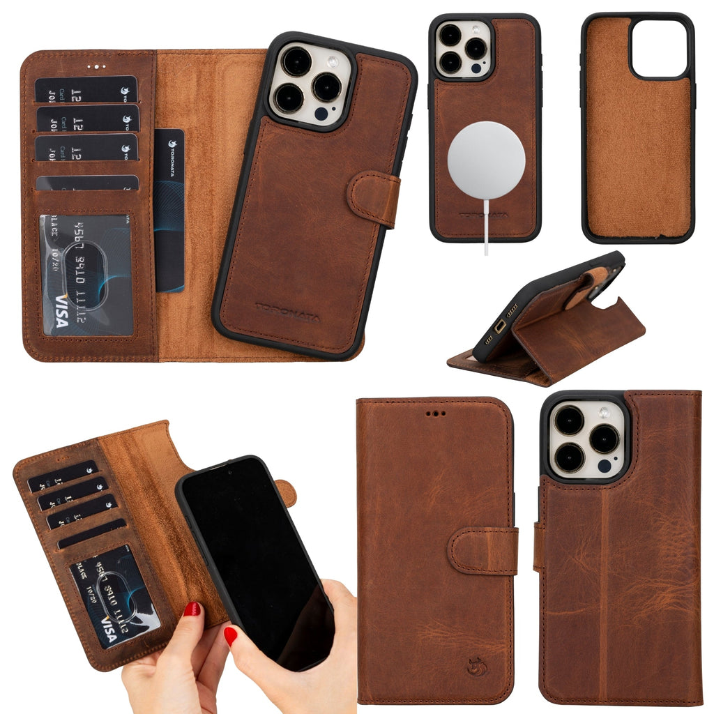 Casper Leather iPhone 15 Pro Max Wallet Case | Detachable MagSafe Compatible RFID Protection by TORONATA