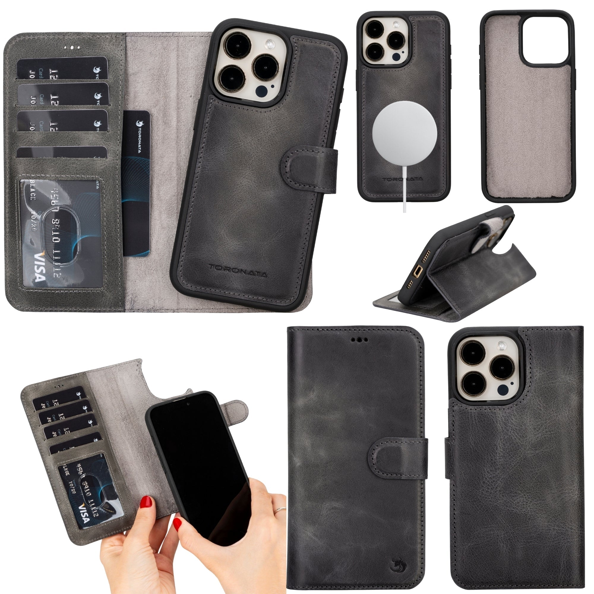 Casper Leather iPhone 15 Pro Max Wallet Case | Detachable MagSafe Compatible RFID Protection by TORONATA