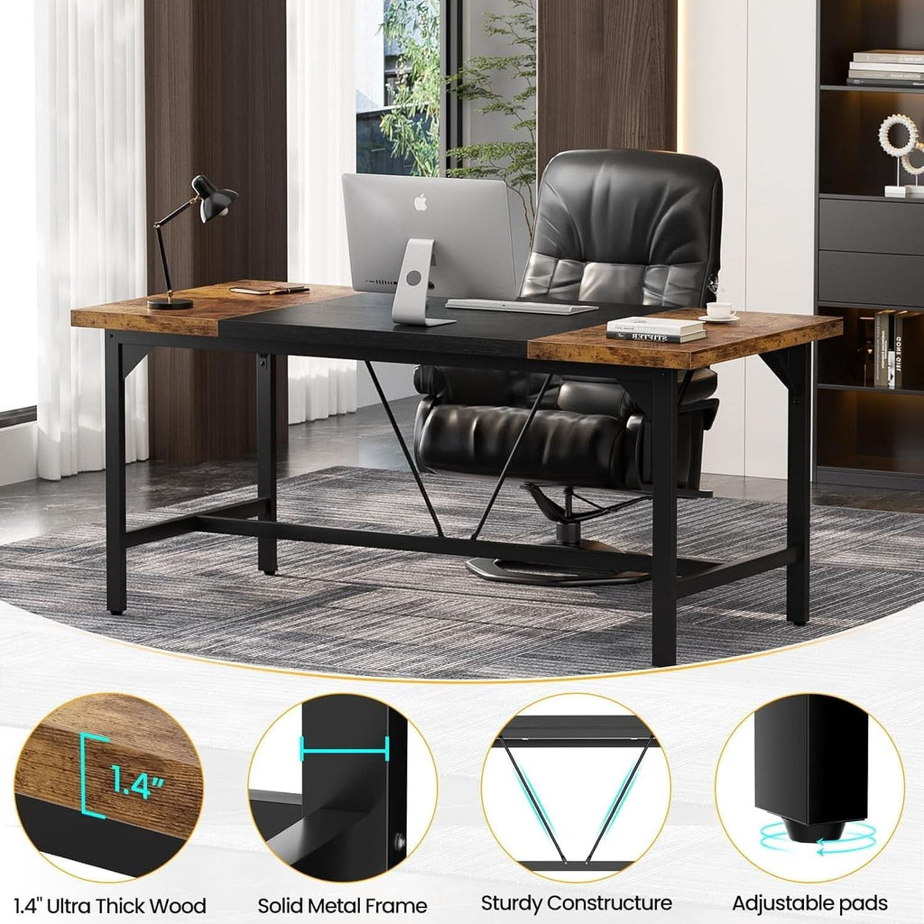 Large Rustic Computer Desk for Home Office Workstation by ShipItFurniture