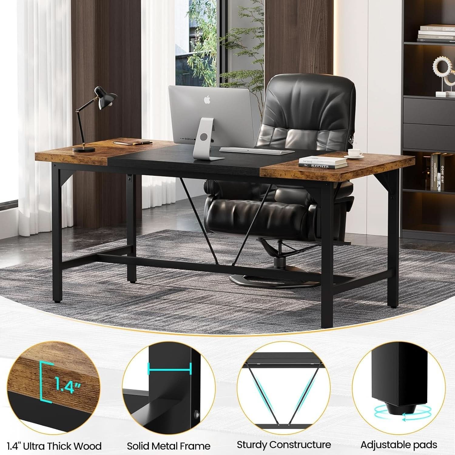 Large Rustic Computer Desk for Home Office Workstation by ShipItFurniture