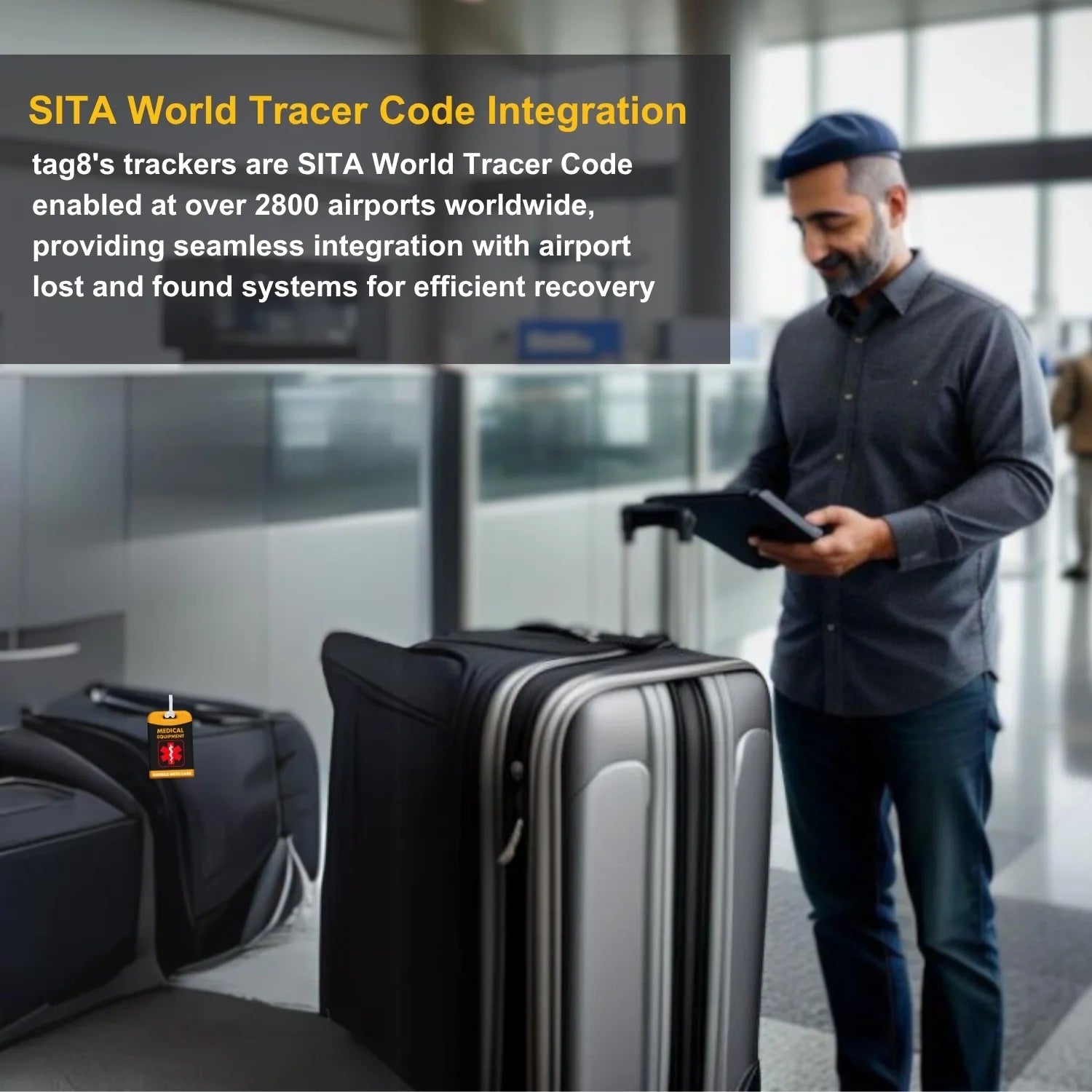 Medical Equipment Tag [Pack 2] by Global Lost Recovery Service | 2800+ Airports worldwide
