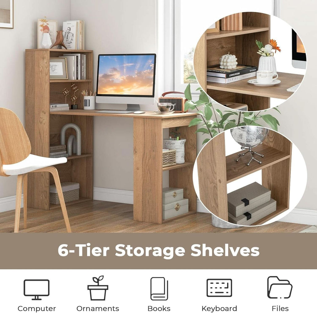 Modern Compact Computer Desk with Storage Shelves and Workstation by ShipItFurniture