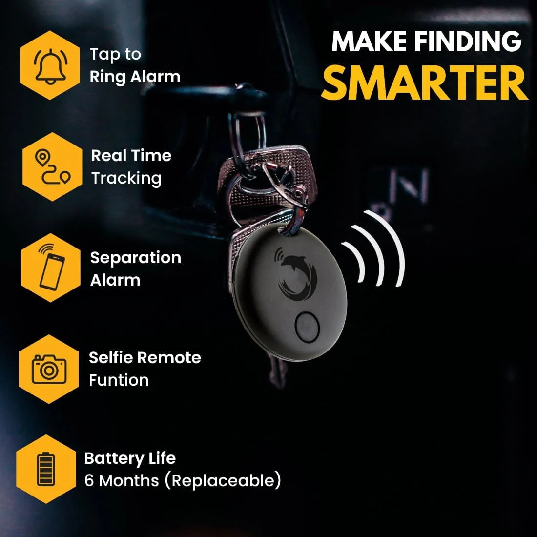 Dolphin Pro by Most versatile tracker | Pair with keys, bags, toys and more | 6 months battery life - replaceable battery