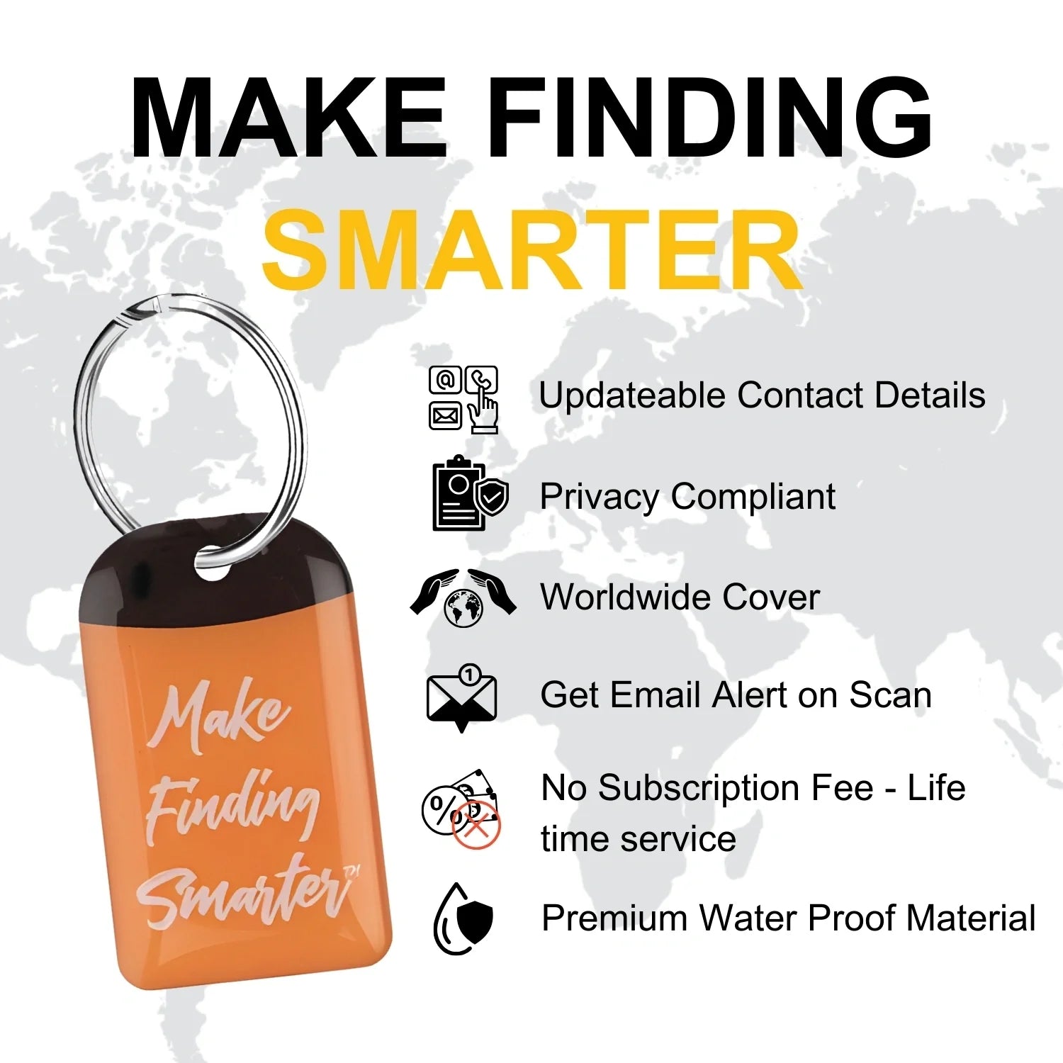 Smart Key Security Tag by Key Tag I Pair with keys, bags, toys and more